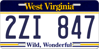 WV license plate 2ZI847