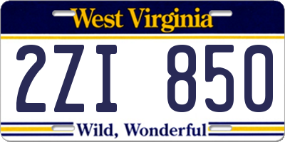 WV license plate 2ZI850
