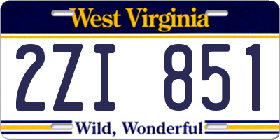 WV license plate 2ZI851