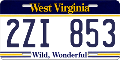 WV license plate 2ZI853