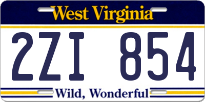 WV license plate 2ZI854