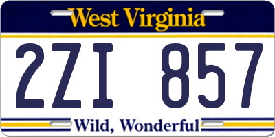 WV license plate 2ZI857