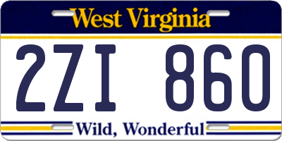 WV license plate 2ZI860