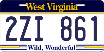 WV license plate 2ZI861