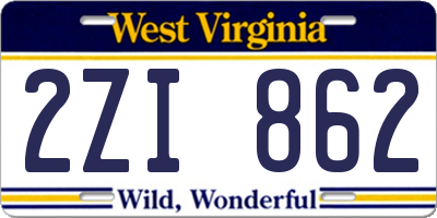 WV license plate 2ZI862