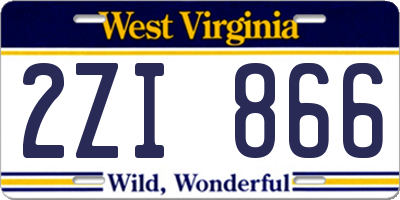 WV license plate 2ZI866