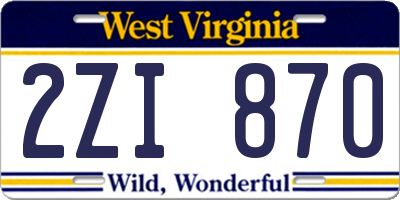 WV license plate 2ZI870