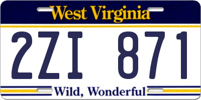 WV license plate 2ZI871