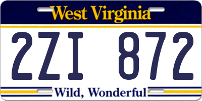 WV license plate 2ZI872