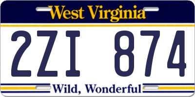 WV license plate 2ZI874
