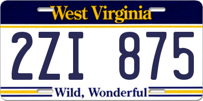 WV license plate 2ZI875