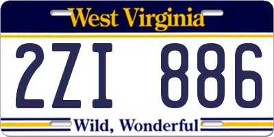 WV license plate 2ZI886