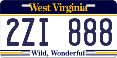 WV license plate 2ZI888