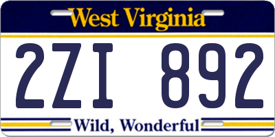 WV license plate 2ZI892