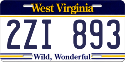 WV license plate 2ZI893
