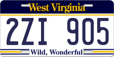 WV license plate 2ZI905