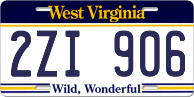 WV license plate 2ZI906