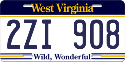 WV license plate 2ZI908