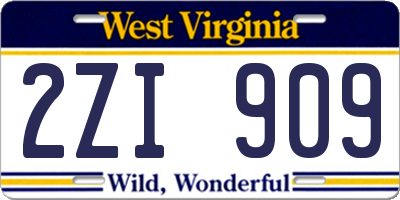 WV license plate 2ZI909