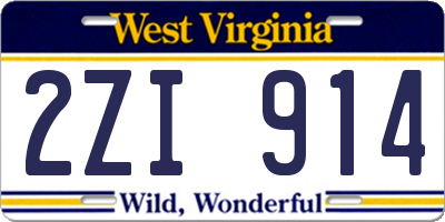 WV license plate 2ZI914