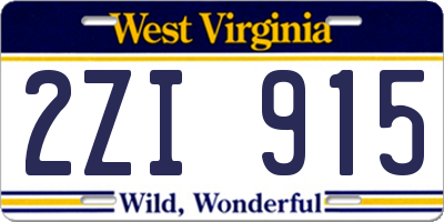 WV license plate 2ZI915