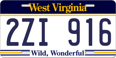 WV license plate 2ZI916