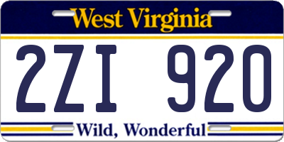 WV license plate 2ZI920