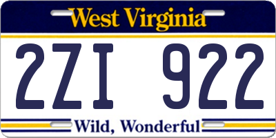 WV license plate 2ZI922