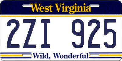 WV license plate 2ZI925