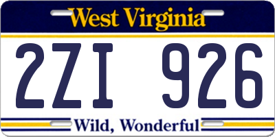 WV license plate 2ZI926
