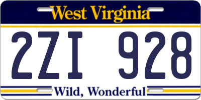 WV license plate 2ZI928