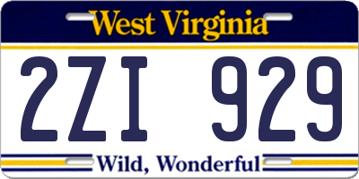 WV license plate 2ZI929