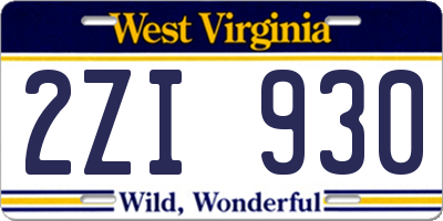 WV license plate 2ZI930