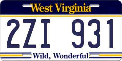 WV license plate 2ZI931