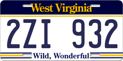 WV license plate 2ZI932