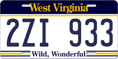 WV license plate 2ZI933