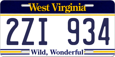 WV license plate 2ZI934