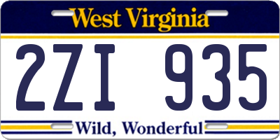 WV license plate 2ZI935