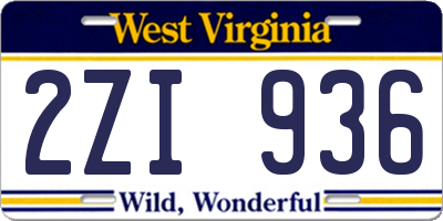WV license plate 2ZI936