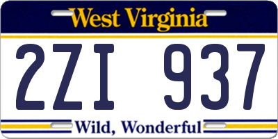 WV license plate 2ZI937