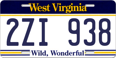 WV license plate 2ZI938