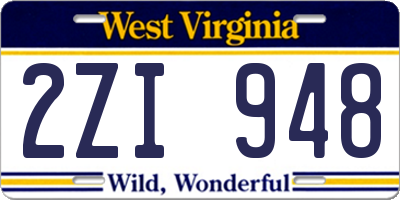 WV license plate 2ZI948