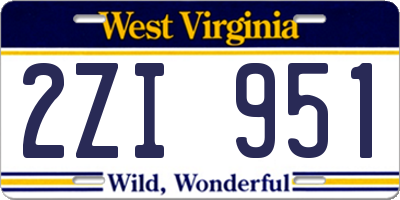 WV license plate 2ZI951