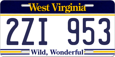 WV license plate 2ZI953