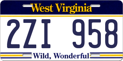 WV license plate 2ZI958