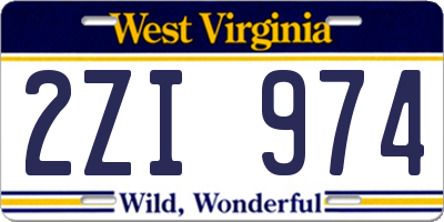 WV license plate 2ZI974
