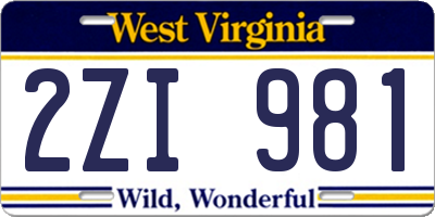 WV license plate 2ZI981