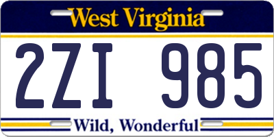 WV license plate 2ZI985