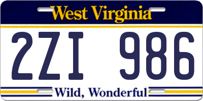 WV license plate 2ZI986