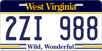 WV license plate 2ZI988
